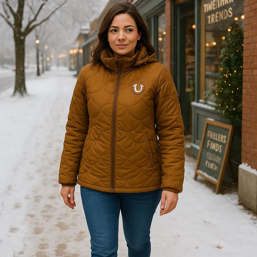 True Religion Women’s Brown Quilted Puffer Jacket Size SP